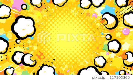 煙と星が広がるかわいい爆発の背景イラスト_16:9 117305360