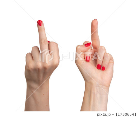fuck rude gesture, sign with middle finger isolated on white background 117306341