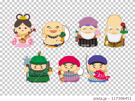 Pop deformed vector illustration of the Seven Lucky Gods 117306451
