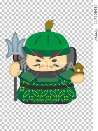 A pop Japanese-style illustration of Bishamonten, one of the Seven Lucky Gods A pop Japanese-style illustration of Bishamonten, one of the Seven Lucky Gods 117306456