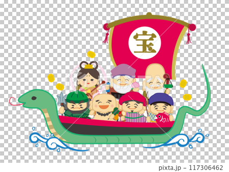 七福神が船に乗っているポップなデフォルメベクターイラスト 117306462