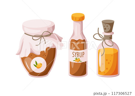 Confiture, syrup and oil made of sea buckthorns 2D objects 117306527