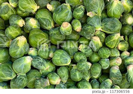 Brussels sprouts background, fresh organic vegetables 117306556