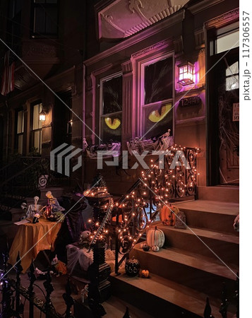 Halloween decorations on the streets of Boston, Massachusetts, USA. 117306557