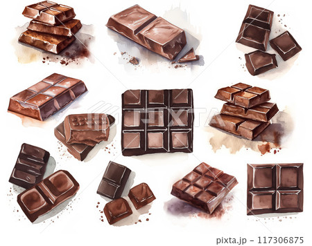 チョコレート、板チョコの水彩イラスト Generative AI 117306875