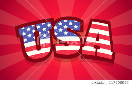 Vintage illustration of USA. Vector typography by USA with American flag. Vintage illustration of USA. Vector typography by USA with American flag. 117308093