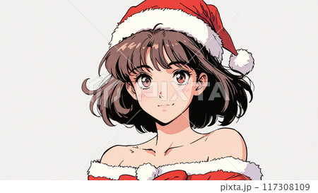 サンタクロースの衣装を着たレトロかわいい女の子 117308109