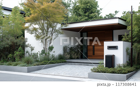 モダンな家と植栽のイメージ モダンな家と植栽のイメージ 117308641