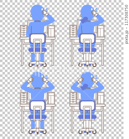 Illustration set of male and female office workers confused by problems while working on a computer 117308750