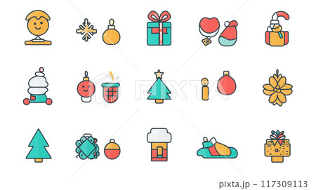 「【高解像度】かわいいクリスマスアイコンセット | プレゼント・デザイン・SNS用無料素材 117309113