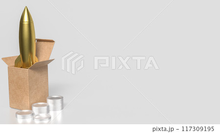 The rocket in cardboard box for Start up or Business concept 3d rendering. The rocket in cardboard box for Start up or Business concept 3d rendering. 117309195
