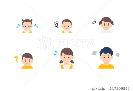 ネガティブな赤ちゃん･子どもの上半身セット【人物ベクターイラスト素材】 117309893