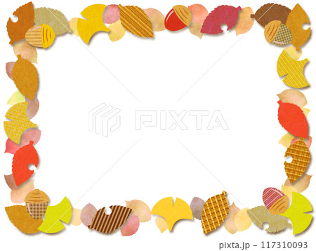 落ち葉とドングリのポップなペーパークラフト風フレーム 117310093