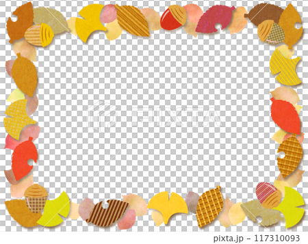 A pop paper craft style frame of fallen leaves and acorns 117310093