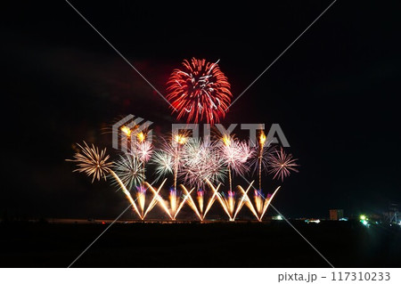 夜空を彩る夏の耀き かしま納涼海花火の風景 夜空を彩る夏の耀き かしま納涼海花火の風景 117310233