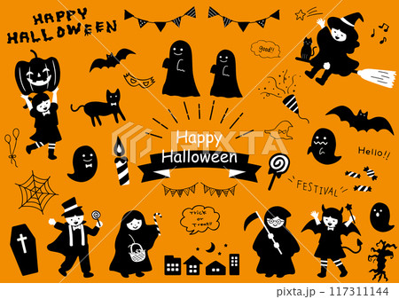 ハロウィンを楽しむ人子供たち ハロウィンを楽しむ人子供たち 117311144