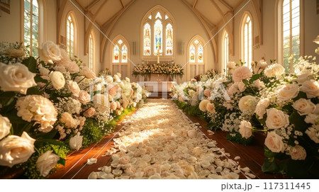 Luxurious Wedding Hall in church. Generative AI 117311445