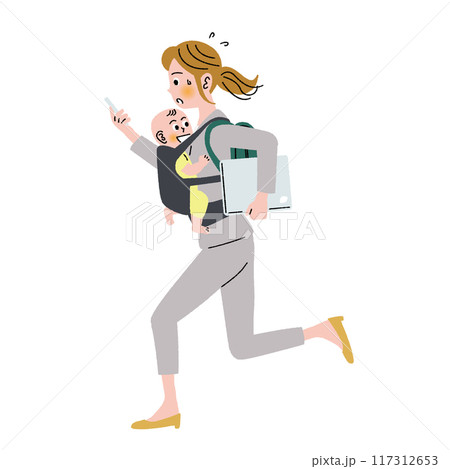 子育て_仕事_親子_走る_大変 117312653