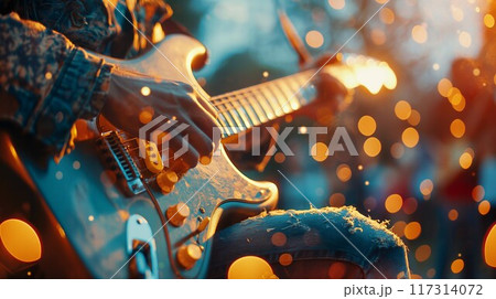 ライトアップされたエレキギター 117314072