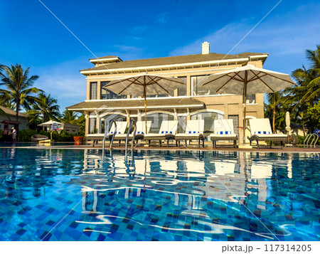 Beach view from pool resort in Da Nang, Vietnam Beach view from pool resort in Da Nang, Vietnam 117314205