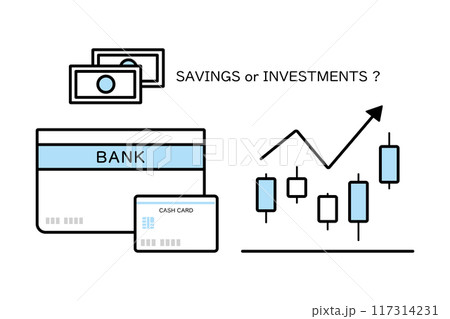 貯金をするか投資をするかのイメージイラスト 貯金をするか投資をするかのイメージイラスト 117314231