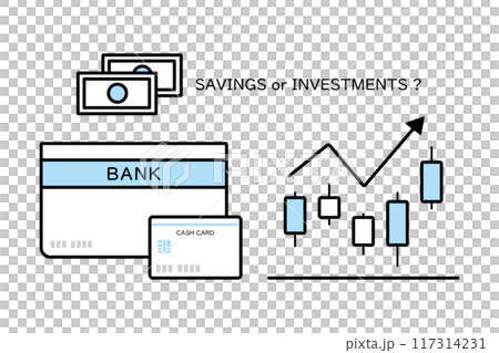 貯金をするか投資をするかのイメージイラスト 貯金をするか投資をするかのイメージイラスト 117314231