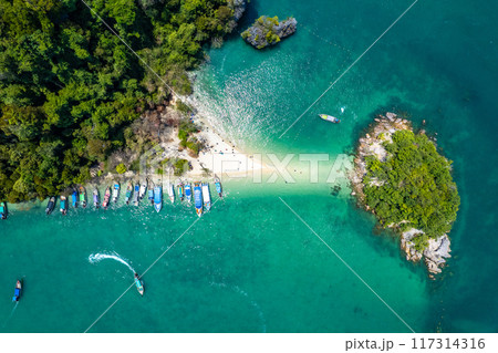 Aerial view of Koh Pakbia or Phak Bia island in Krabi, Thailand 117314316