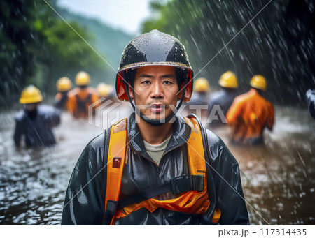 ヘルメットをかぶった男性のイメージ素材 ヘルメットをかぶった男性のイメージ素材 117314435