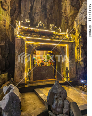 View of Marble Mountain cave and temple in Da Nang, Vietnam View of Marble Mountain cave and temple in Da Nang, Vietnam 117314445