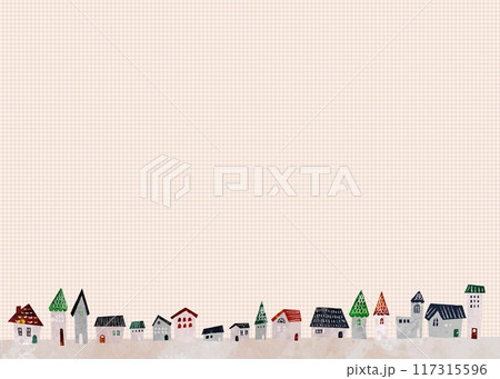 コラージュ風の北欧風街並みの背景イラスト素材 117315596