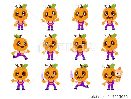 Halloween monster pumpkins, Funny pumpkin. Jack-o-lantern Holidays cartoon Halloween monster pumpkins, Funny pumpkin. Jack-o-lantern Holidays cartoon 117315683