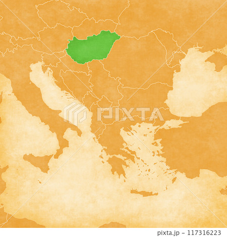 Ocher map of Balkans - Hungary 117316223