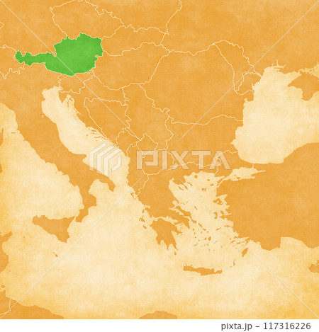 Ocher map of Balkans - Austria Ocher map of Balkans - Austria 117316226