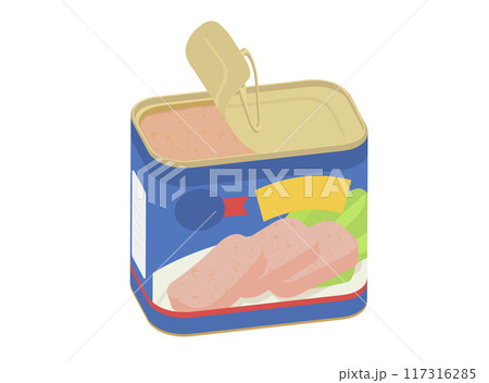 フタが開いているランチョンミート缶詰のイラスト フタが開いているランチョンミート缶詰のイラスト 117316285