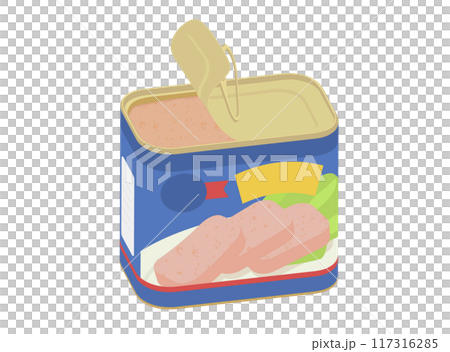 フタが開いているランチョンミート缶詰のイラスト フタが開いているランチョンミート缶詰のイラスト 117316285