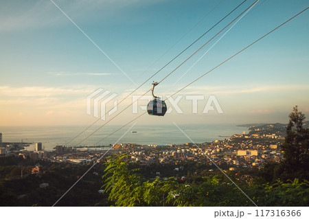 A funicular over the city of Batumi in Georgia at sunset 117316366