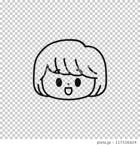 ボブカットの女の子・顔アイコン・線画 ボブカットの女の子・顔アイコン・線画 117316824