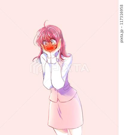 赤面する女性会社員 汗だく 赤面する女性会社員 汗だく 117316958