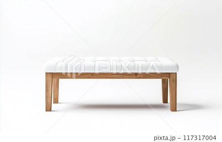 Modern Wooden Bench with White Upholstery. Generative ai. 117317004