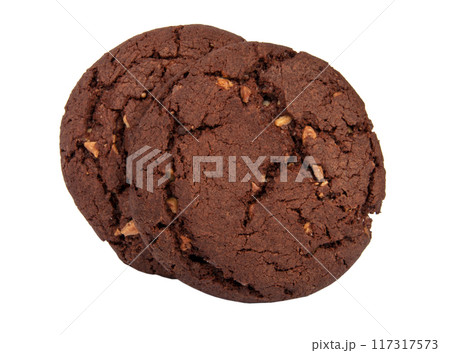 American chocolate tasty cookies with nuts isolated on the white 117317573