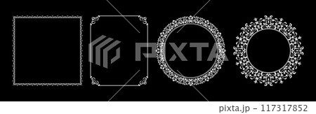 Set of decorative frames Elegant vector element for design in Eastern style, place for text. Floral black and white borders. Lace illustration for invitations and greeting cards. Set of decorative frames Elegant vector element for design in Eastern style, place for text. Floral black and white borders. Lace illustration for invitations and greeting cards. 117317852