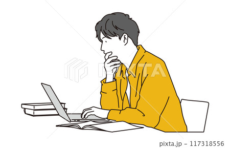 パソコンを見て考える男性 パソコンを見て考える男性 117318556