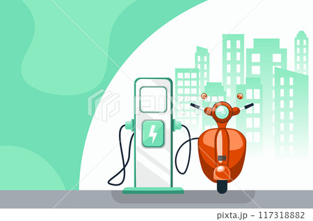 Red scooter and charging station banner 117318882