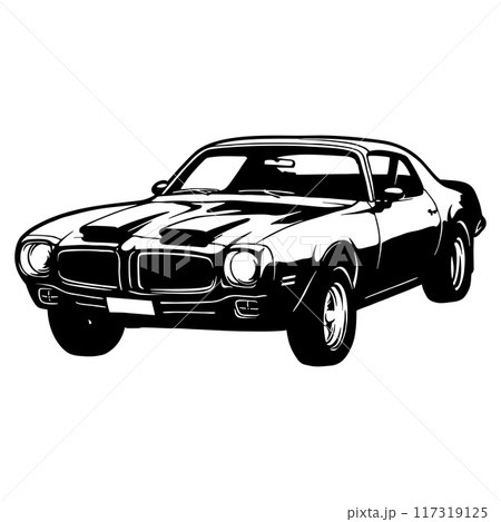 Pontiac Firebird 2nd Generation, Muscle car - US Car - Classic Car, Stencil, Silhouette, Vector Clip Art for tshirt and emblem Pontiac Firebird 2nd Generation, Muscle car - US Car - Classic Car, Stencil, Silhouette, Vector Clip Art for tshirt and emblem 117319125