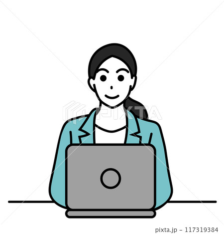 ノートパソコンを使う女性のイラスト ノートパソコンを使う女性のイラスト 117319384