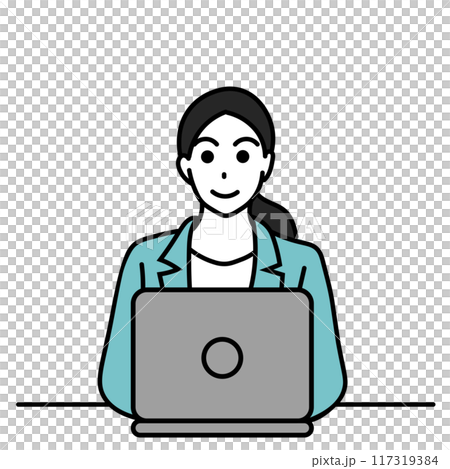 ノートパソコンを使う女性のイラスト ノートパソコンを使う女性のイラスト 117319384