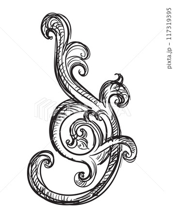 Hand drawing element in baroque style vector illustration 117319395