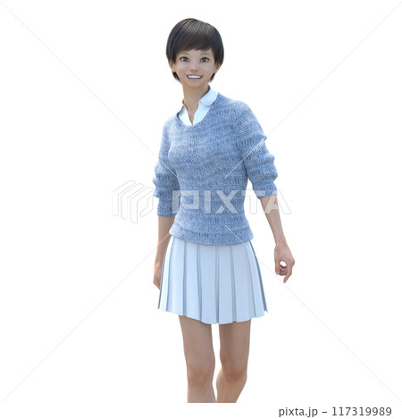 3DCG 笑顔で歩いてくる若い女性 117319989