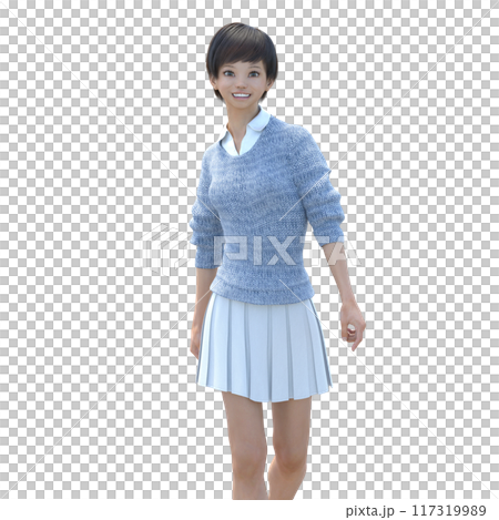 3DCG 笑顔で歩いてくる若い女性 117319989
