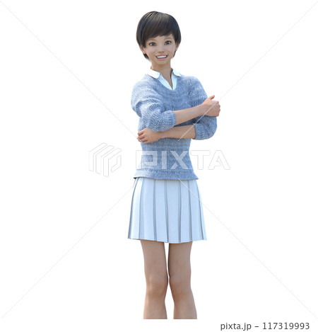3DCG 手を組む若い女性 3DCG 手を組む若い女性 117319993